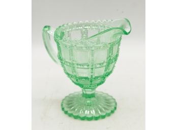1920s Green Depression Glass Creamer -  Imperial Beaded Block -  EAPG Frosted Block - (2129)