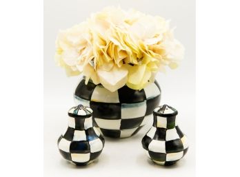 Mackenzie Childs - Courtly Check Enamel Salt & Pepper Shakers & Vase W/ Faux Flowers (2114)