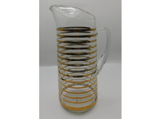 Retro Gold Swirl Glass Water/Beverage Pitcher 12' High