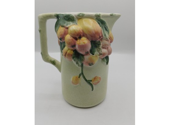 Vintage Majolica Fruits Ceramic Pitcher By C B Made In Italy