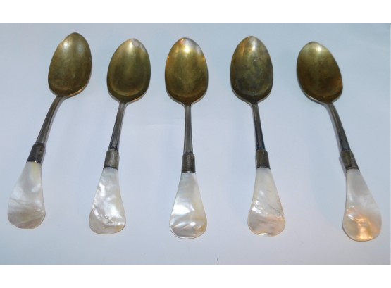 Mother Of Pearl Handle Sterling Silver Band Flatware Set