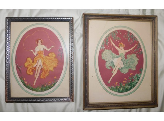 Vintage Marcel Le Boulte The Butterfly Litho Print Framed With The Swing Litho Print Framed