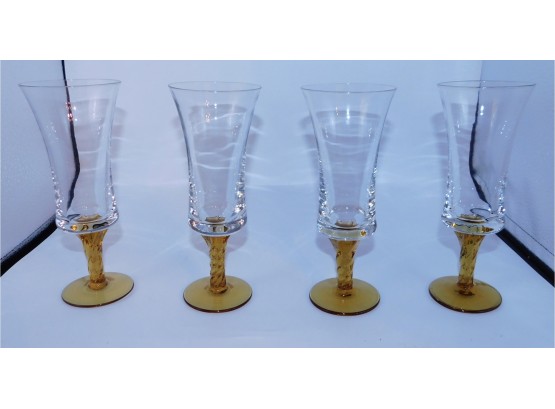 Set Of Yellow Stemmed Cordial Glasses