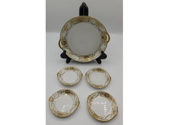 Vintage Nippon Porcelain Decorative Plate Set With Gold Trim
