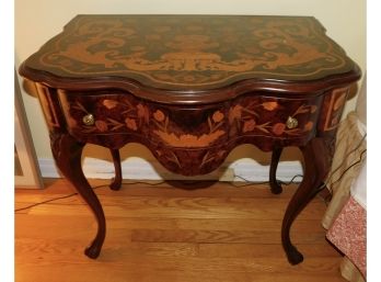 Vintage Dutch Inlaid Marquetry Console Table With Drawer
