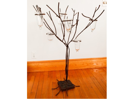 Unique Cast Iron Metal Tree W/ 8 Candle Holders - Base Signed -  H36 X L29 X W25