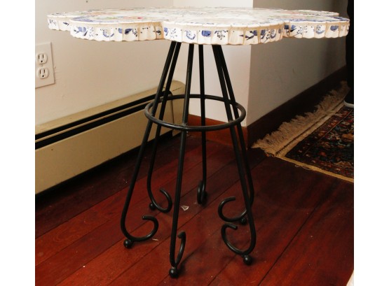 Lovely Mosaic Table W/ Wrought Iron Ornate Stand - Removable Top - H33 X 23' Round