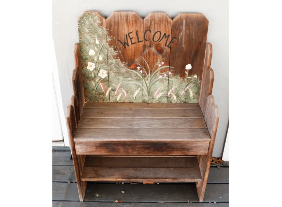 Charming Wooden Bench  'welcome' - H29 X L25 X W14
