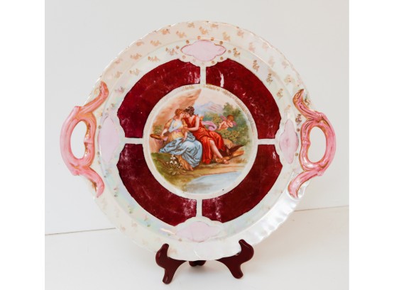 Antique Royal Vienna Style Porcelain Portrait Dish/Platter - Decorative Dish W/ Handles - Stamped 'Austria'