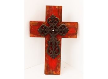 Beautiful Rustic Wooden And Cast Iron Crucifix - H12 X L10