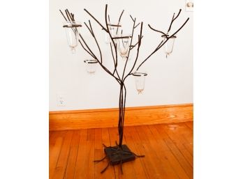 Unique Cast Iron Metal Tree W/ 8 Candle Holders - Base Signed -  H36 X L29 X W25