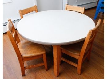 Child Size 36' Round Table W/ 4 Vintage Child Size Wooden Chairs - H24 X L13.5 X W12