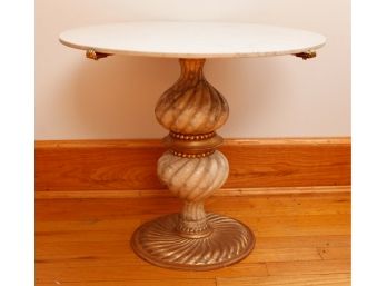 Round Marble Side Table W/ Brass Accents - Marble Base - Top Removable - H19' X 22' Round