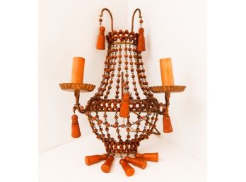 Rustic French Country Beaded Electric Wall Sconce - 2 Lights