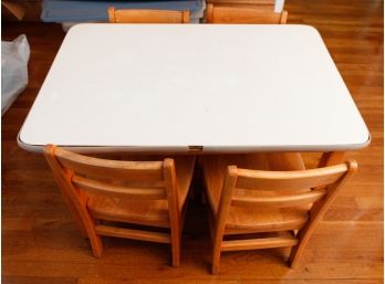 Child Size Table W/ 4 Vintage School Chairs - Table H22 X L36 X W24