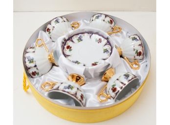 China Espresso Turkish Coffee Demitasse Set Of 6 Cups  Saucers - Floral Design - In Original Box