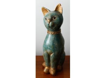 Beautiful Hand Made Wooden Cat - Made In Thailand - H13 X L5 X W4