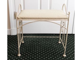 Vintage - Wrought Iron Upholstered Bench - Off White - Vanity Seat -  H22.5 X L21 X W13