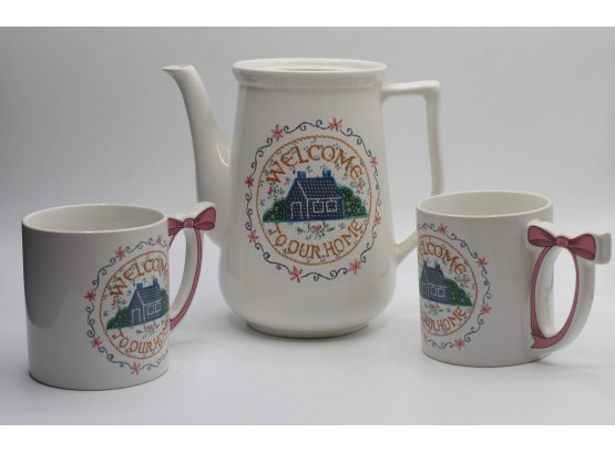 'Welcome To Our Home' Pitcher & Two Mugs