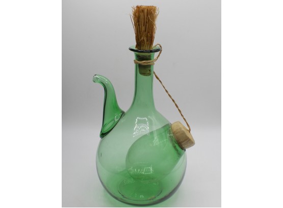 Large Blown Glass Green Spout Vine Decanter With Ice Chamber