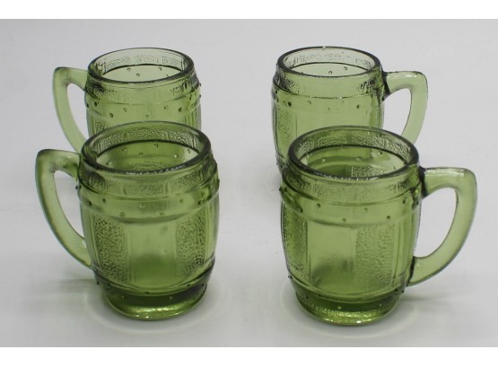 Set Of Four Green Whiskey Barrel Shot Glasses With Handles