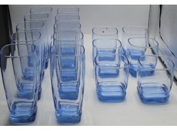 Set Of 16 Blue Tinted Glassware