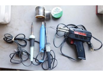 Assorted Lot Of Soldering Irons With Soldering Wire