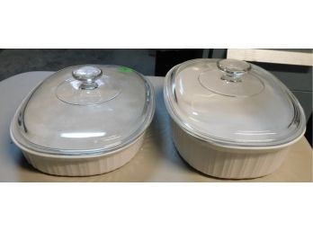 Pair Of Corning Ware French White Casserole With Lids