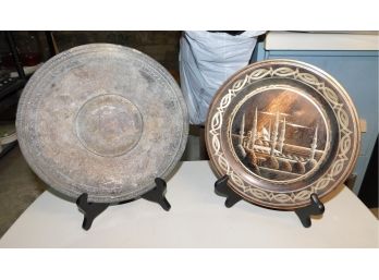 Vintage Pair Of Decorative Engraved Plates