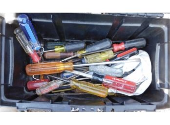 Assorted Lot Of Screwdrivers In Husky Tool Box