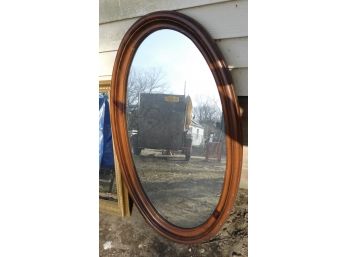 Wood Oval Framed Wall Mirror