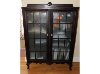 Vintage Wood Display Cabinet With Glass Panels