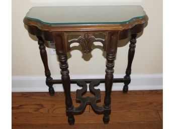 Lovely Vintage Ornate Carved Wood Glass Top Console Side Table