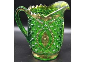 Lovely Green & Gold Glass Depression Pitcher