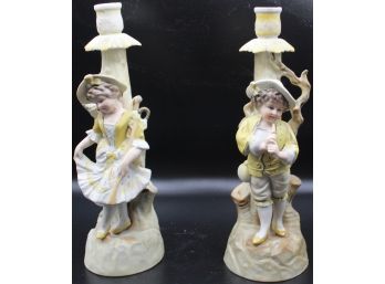 Pair Of Decorative Boy And Girl Candlestick Holders