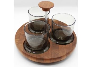 ATAPCO Siamese Teak Wood Glass Holder With 3 Glasses