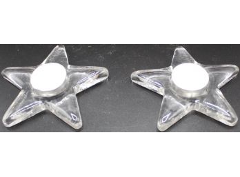 Pair Of Star-shaped Glass Tea Light Candleholders