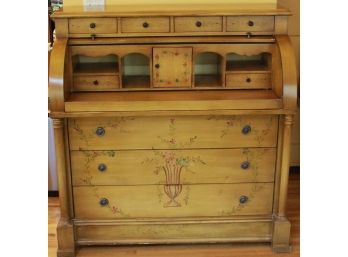 Classy Wooden Secretary Dresser With Top Storage Compartments And 3 Drawers - Floral Print