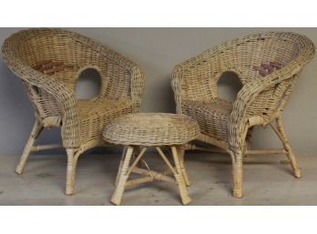 Pleasant Company Set Of 2 Toy Sized Wicker Chairs And 1 Wicker Ottoman