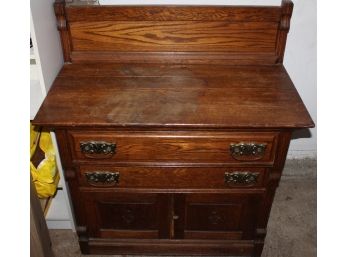 Tiger Oak Washstand/Dry Sink With 2 Drawers And Bottom Storage Compartment