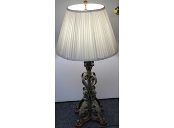 Vintage Leaf Lamp With White Lampshade And Metal Base