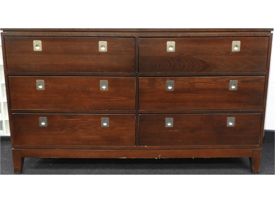 Mahogany Mid Century 6 Drawer Dresser With Silver Drawer Pulls