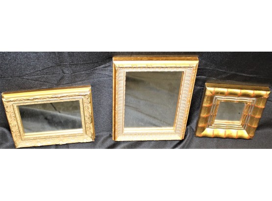 Set Of Three Gold Toned Square Wall Hanging Mirrors