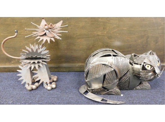 Pair Of Decorative Metal Cat Sculptures