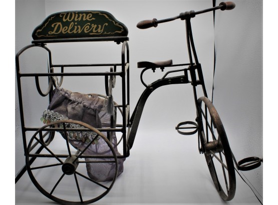 Decorative 'Wine Delivery' Iron Wrought Bicycle Three Wheel For Four Wine Bottles