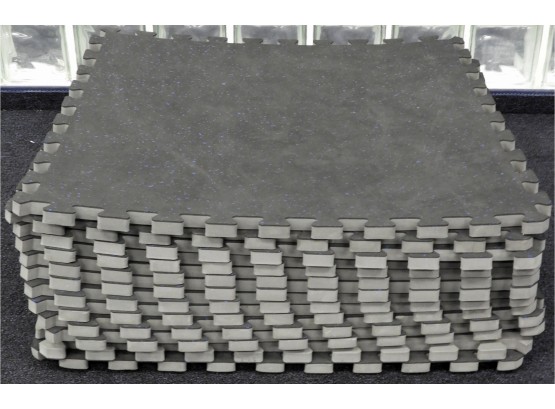 12 Black Square Foam Interlocking Tiles With Blue Speckles