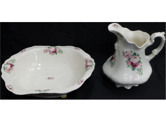 Vintage Bone China Floral Pitcher & Serving Bowl