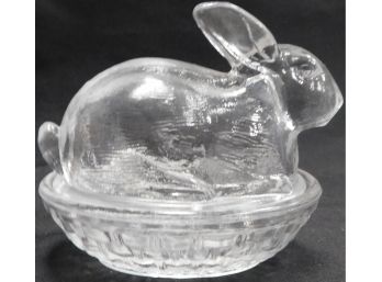 L.E. Smith Glass Bunny Rabbit On A Nest Candy Dish