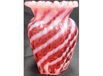 Rare Fenton Art Glass Cranberry Opalescent Spiral Optic Ribbed Vase