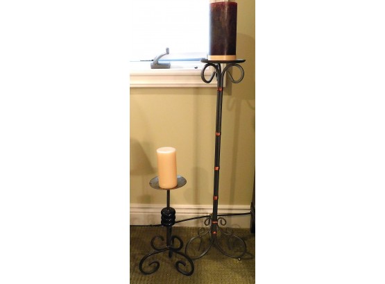 Pair Of Tall Pillar Candle Stick Holders